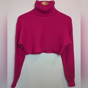 House of Harlow 1960 Women's Size XS Turtleneck Cropped Fuchsia Knit Sweater